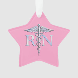 Registered Nurse RN Caduceus on Light Pink Decke Ornament