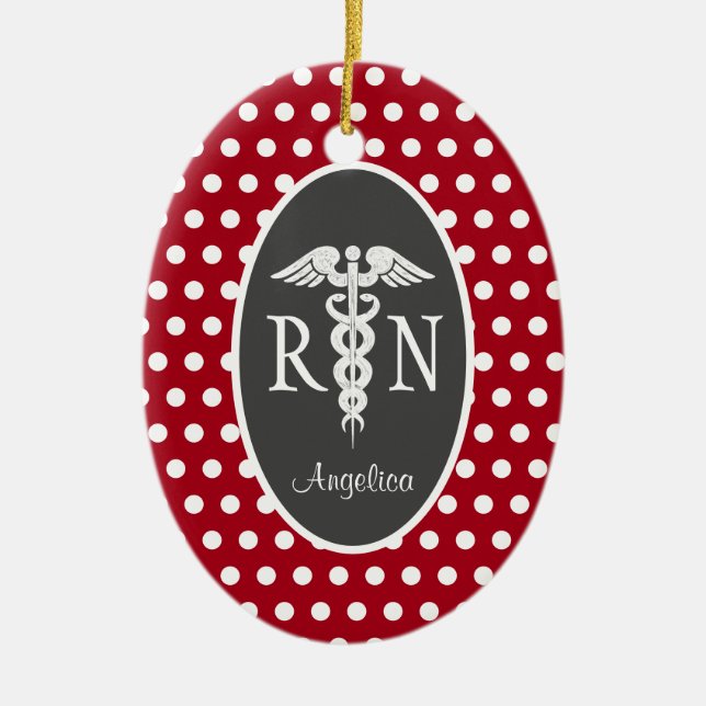 Registered Nurse RN Caduceus Personalisiert Red Keramik Ornament (Vorne)