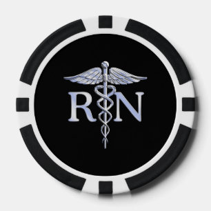 Registered Nurse RN Caduceus Schlangen auf schwarz Pokerchips