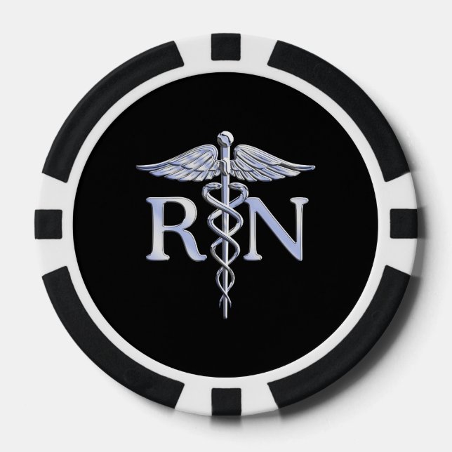 Registered Nurse RN Caduceus Schlangen auf schwarz Pokerchips (Vorderseite)