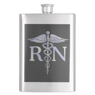 Registered Nurse RN Caduceus Snakes Black Carbon Flachmann