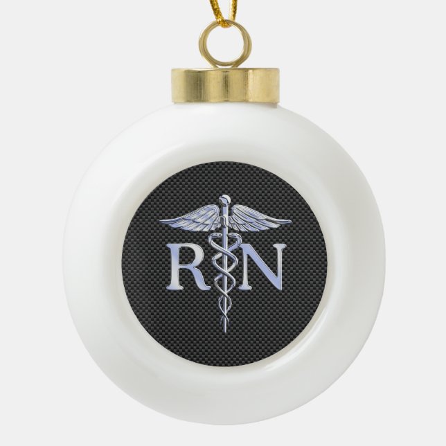 Registered Nurse RN Caduceus Snakes Black Carbon Keramik Kugel-Ornament (Vorderseite)