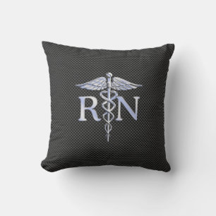 Registered Nurse RN Caduceus Snakes Black Carbon Kissen