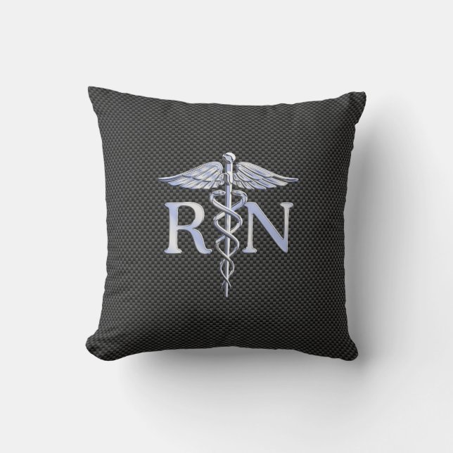 Registered Nurse RN Caduceus Snakes Black Carbon Kissen (Vorderseite)
