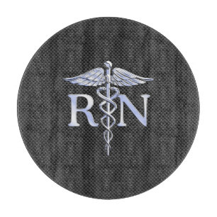Registered Nurse RN Caduceus Snakes Black Carbon Schneidebrett
