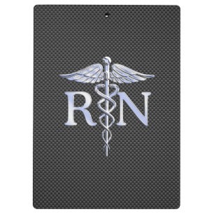 Registered Nurse RN Caduceus Snakes Carbon Klemmbrett
