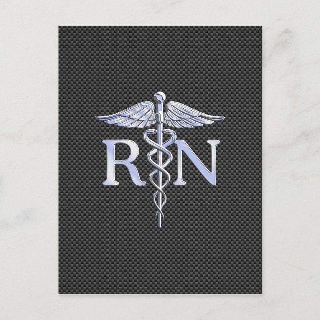 Registered Nurse RN Caduceus Snakes Carbon Postkarte (Vorderseite)