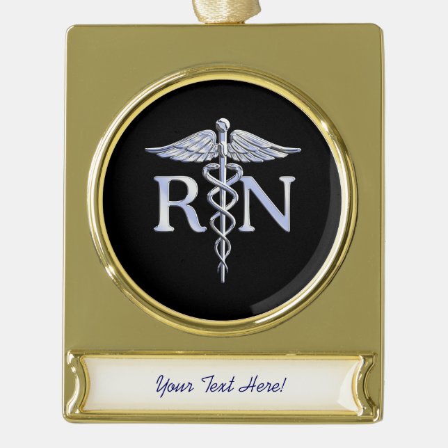 Registered Nurse RN Caduceus Snakes Solid Black Banner-Ornament Gold (Vorderseite)