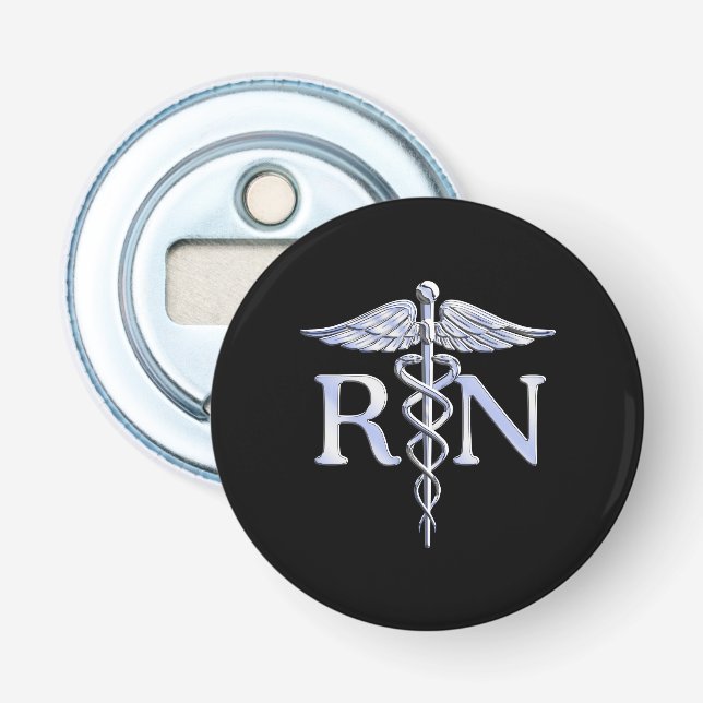 Registered Nurse RN Caduceus Snakes Solid Black Flaschenöffner (Vorderseite)