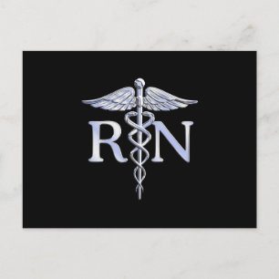 Registered Nurse RN Caduceus Snakes Solid Black Postkarte