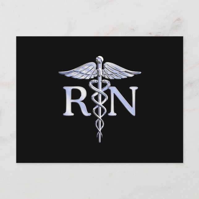 Registered Nurse RN Caduceus Snakes Solid Black Postkarte (Vorderseite)