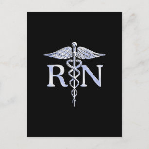 Registered Nurse RN Caduceus Snakes Solid Black Postkarte