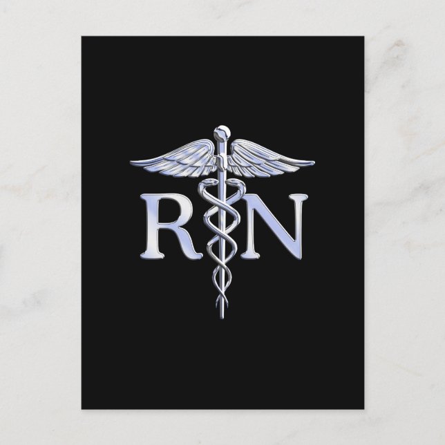 Registered Nurse RN Caduceus Snakes Solid Black Postkarte (Vorderseite)