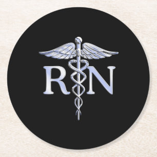Registered Nurse RN Caduceus Snakes Solid Black Runder Pappuntersetzer