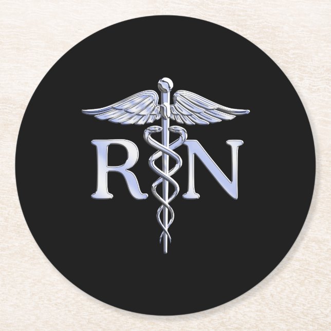 Registered Nurse RN Caduceus Snakes Solid Black Runder Pappuntersetzer (Vorderseite)