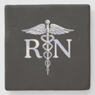 Registered Nurse RN Caduceus Snakes Solid Black Steinuntersetzer
