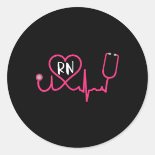 Registered Nurse Rn Ekg Stethoscope Heartbea Runder Aufkleber