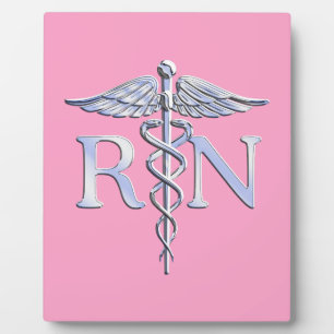 Registered Nurse Silver Caduceus Light Pink Decor Fotoplatte