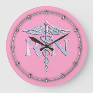Registered Nurse Silver Caduceus Light Pink Decor Große Wanduhr