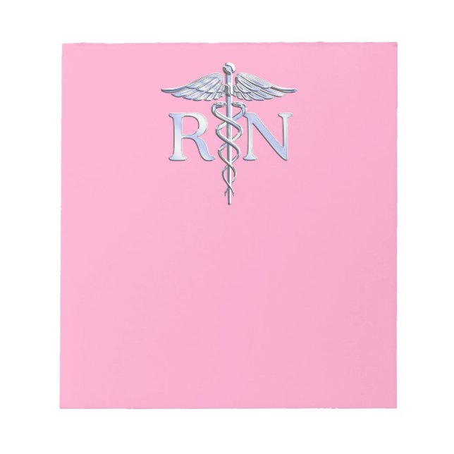 Registered Nurse Silver Caduceus Light Pink Decor Notizblock (Vorderseite)