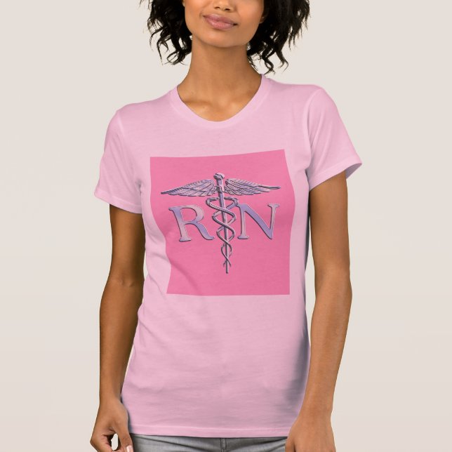 Registered Nurse Silver Caduceus Light Pink Decor T-Shirt (Vorderseite)