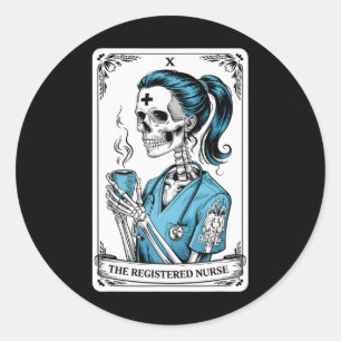 Registered Nurse Tarot Card Skeleton Nurse Hallowo Runder Aufkleber