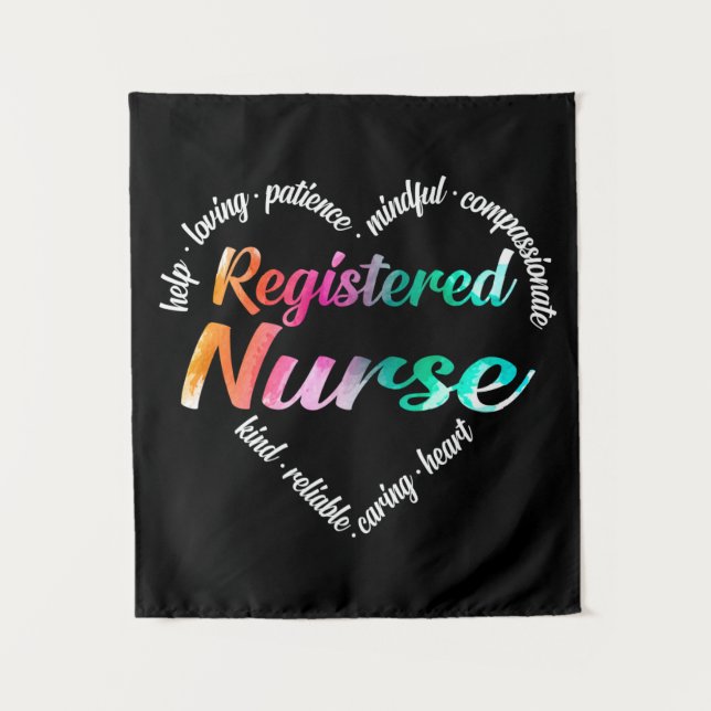 Registriert Krankenherz Word Cloud Watercolor Wandteppich (Vorderseite)