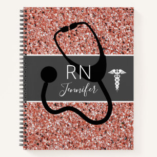 Registriert Krankenpflege Medical Rose Gold Glitze Notizbuch