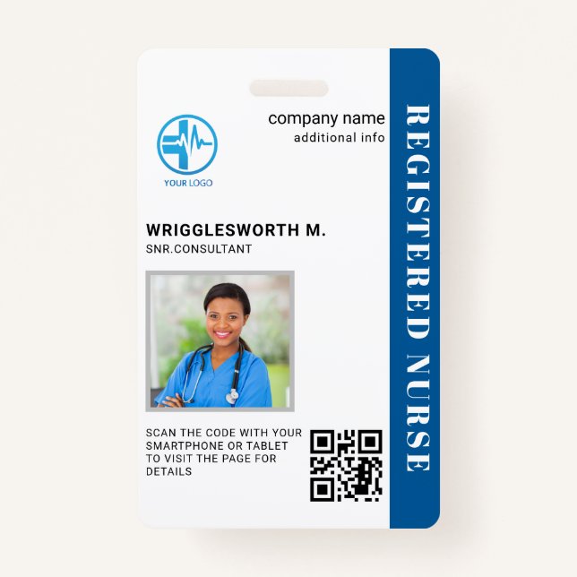 Registriert Krankenpflege QR Code Foto ID Ausweis (Vorderseite)