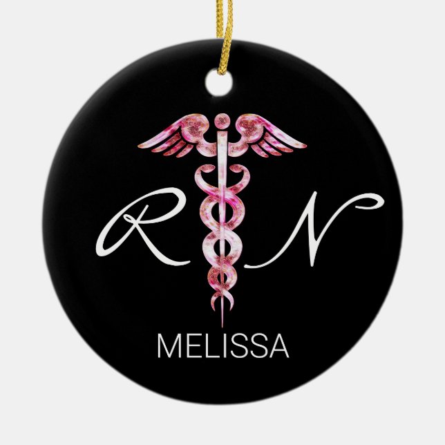 Registriert Krankenschwester Medical Caduceus Pink Keramik Ornament (Vorne)