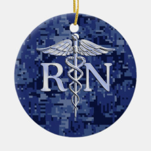 Registriert Krankenschwester RN Caduceus auf Blue  Keramik Ornament