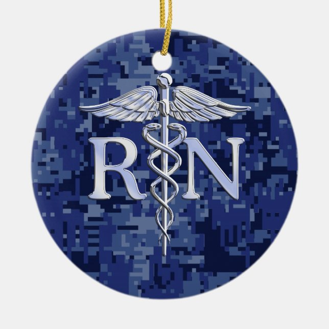 Registriert Krankenschwester RN Caduceus auf Blue  Keramik Ornament (Vorne)