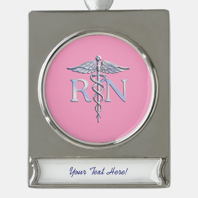 Registriert Krankenschwester RN Caduceus auf Paste Banner-Ornament Silber (Vorderseite)
