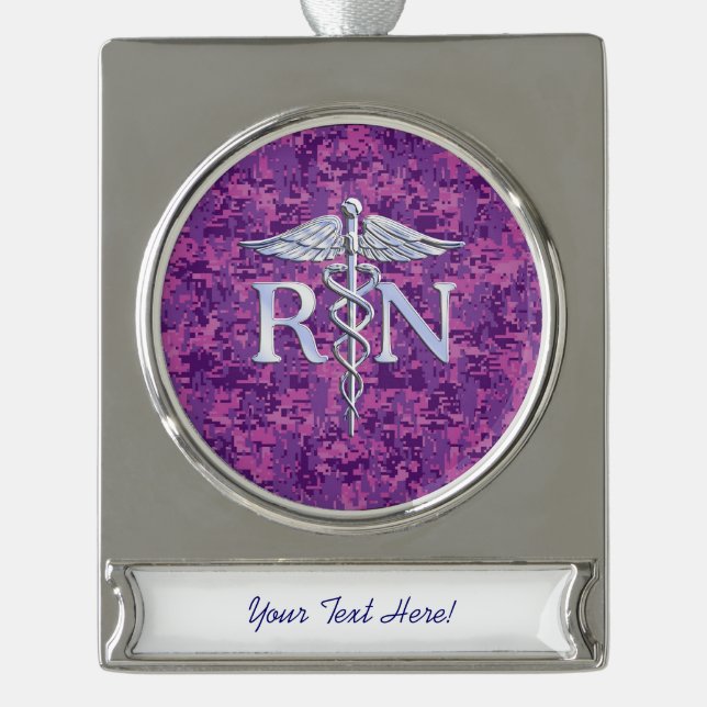 Registriert Krankenschwester RN Caduceus auf Pink  Banner-Ornament Silber (Vorderseite)