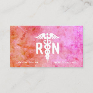 Registriert Krankenschwester RN Rosa Orange Wasser Visitenkarte