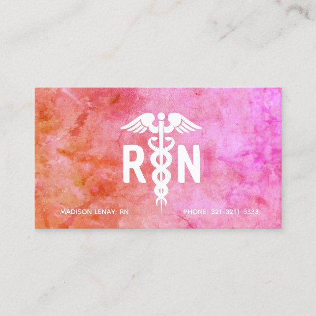 Registriert Krankenschwester RN Rosa Orange Wasser Visitenkarte (Vorderseite)