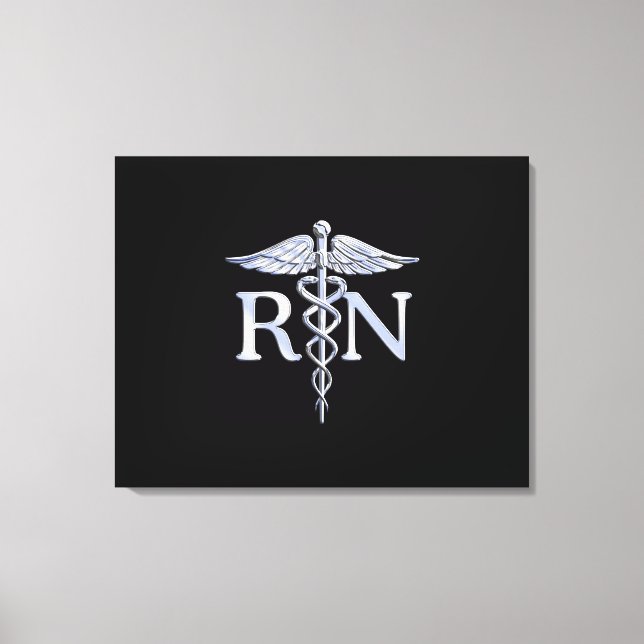 Registriert Krankenschwester RN Silver Caduceus au Leinwanddruck (Vorderseite)