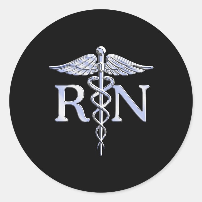 Registriert Krankenschwester RN Silver Caduceus au Runder Aufkleber (Vorderseite)
