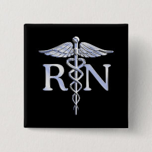 Registriert Krankenschwester RN Silver Caduceus Sn Button