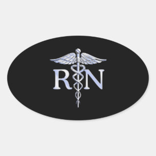 Registriert Krankenschwester RN Silver Caduceus Sn Ovaler Aufkleber