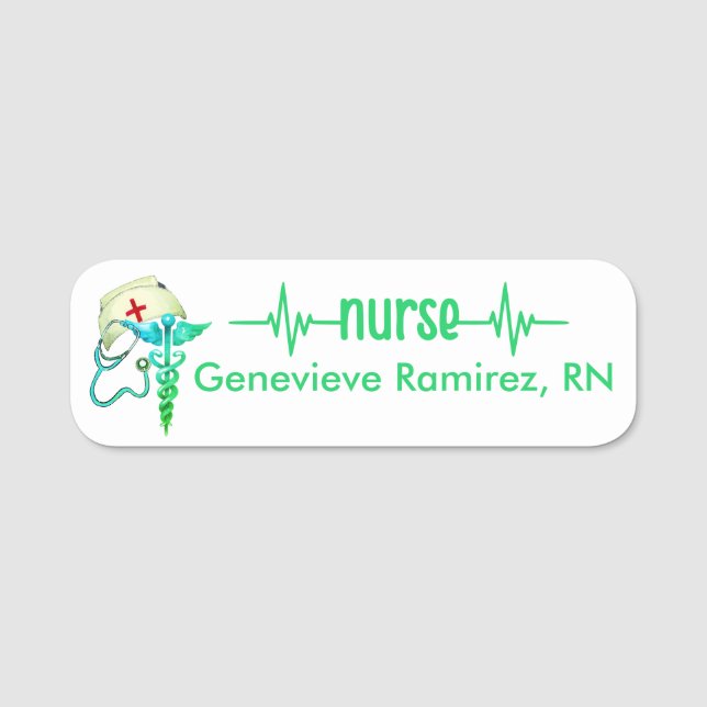 Registriert Nurse RN Abzeichen Green Aquamarin Ste Namensschild (Vorderseite)