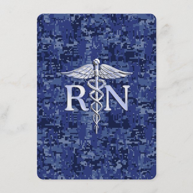 Registriert Nurse RN Caduceus auf Navy Blue Camouf Begleitkarte (Vorderseite)