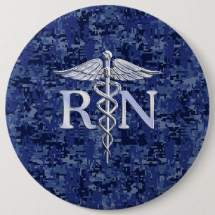 Registriert Nurse RN Caduceus auf Navy Blue Camouf Button