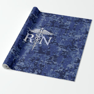 Registriert Nurse RN Caduceus auf Navy Blue Camouf Geschenkpapier