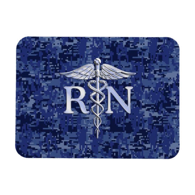 Registriert Nurse RN Caduceus auf Navy Blue Camouf Magnet (Horizontal)