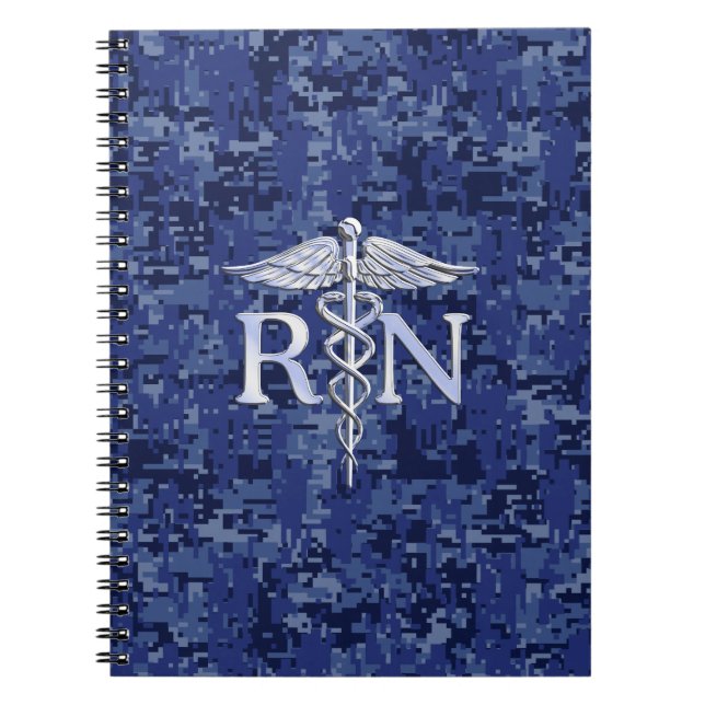 Registriert Nurse RN Caduceus auf Navy Blue Camouf Notizblock (Vorderseite)