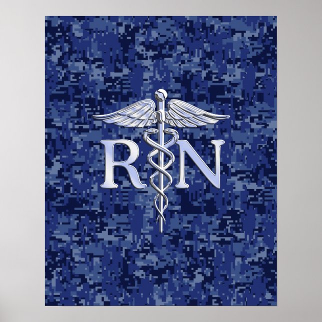 Registriert Nurse RN Caduceus auf Navy Blue Camouf Poster (Vorne)