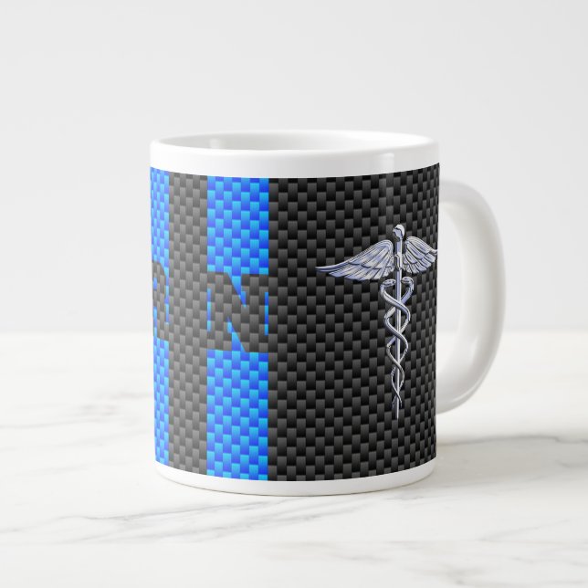 Registriert Nurse RN Caduceus Carbon Fibre Print Jumbo-Tasse (Vorderseite Rechts)