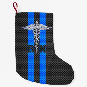 Registriert Nurse RN Caduceus Carbon Fibre Streife Kleiner Weihnachtsstrumpf