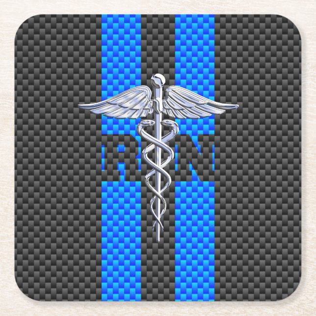 Registriert Nurse RN Caduceus Carbon Fibre Streife Rechteckiger Pappuntersetzer (Vorderseite)